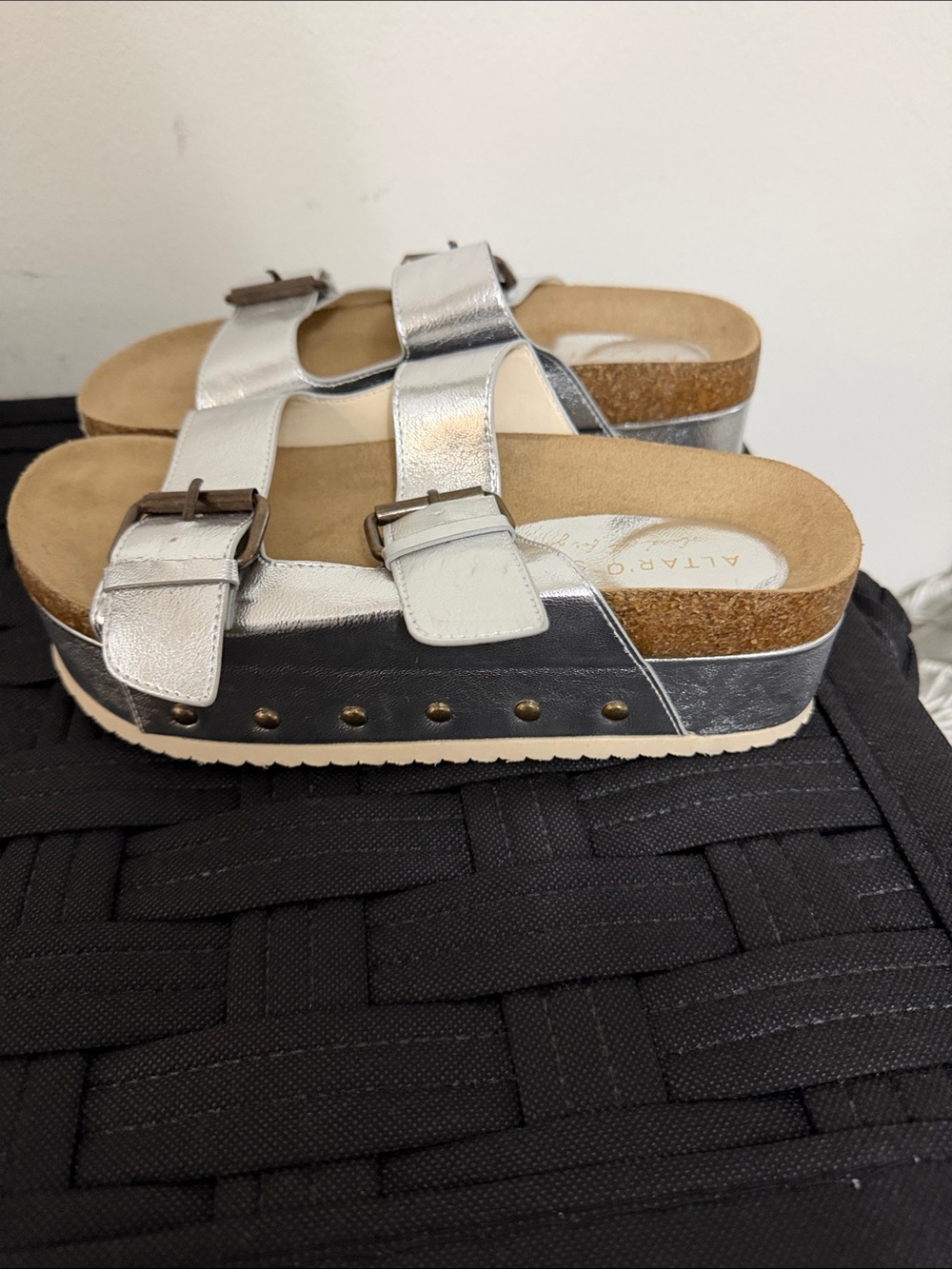 Altar'd State Silver Double Buckle Platform Sandals